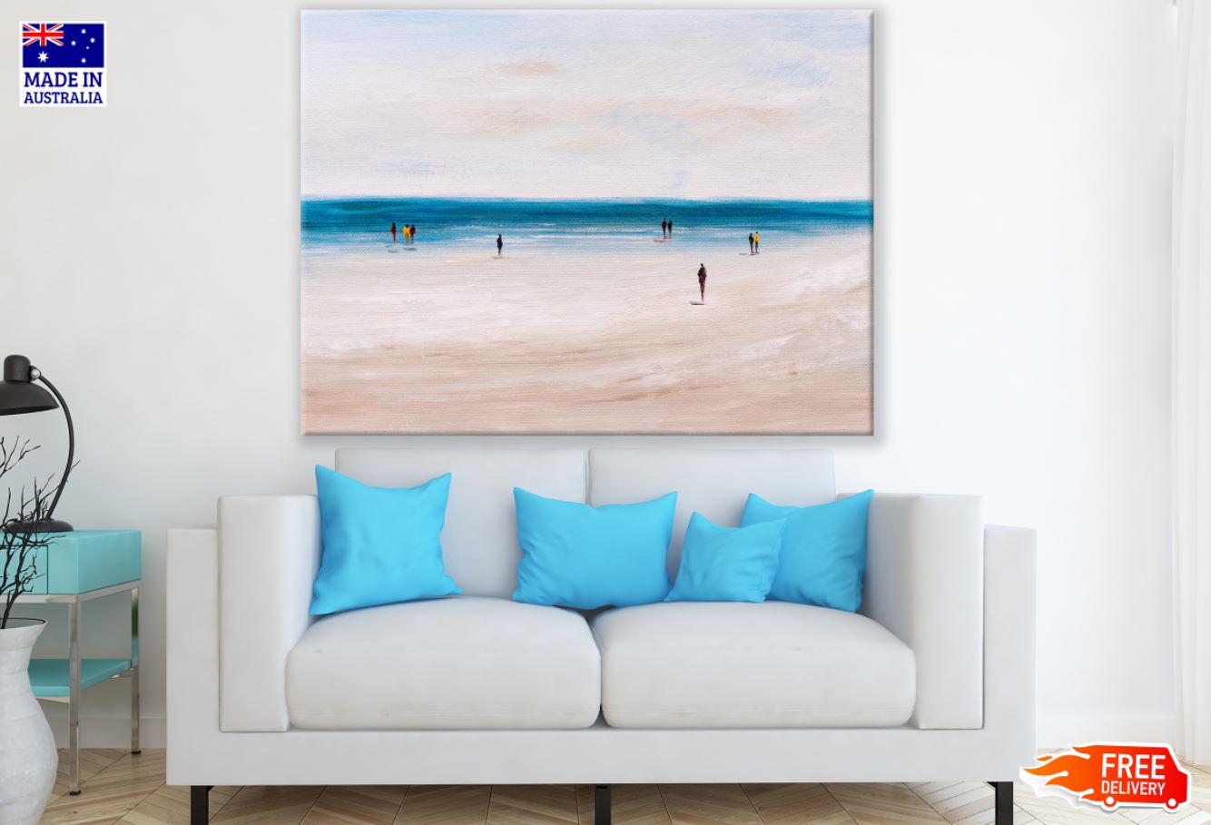 People on Sea Shore Oil Painting Print 100% Australian Made