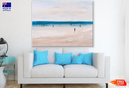 People on Sea Shore Oil Painting Print 100% Australian Made