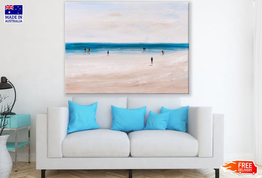 People on Sea Shore Oil Painting Print 100% Australian Made