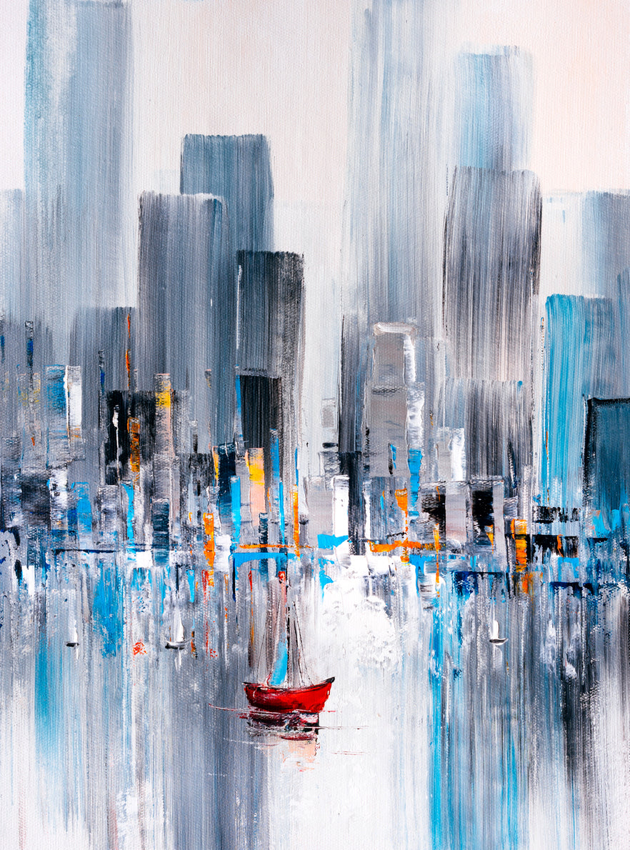 City & Boat Oil Painting Home Decor Premium Quality Poster Print Choose Your Sizes