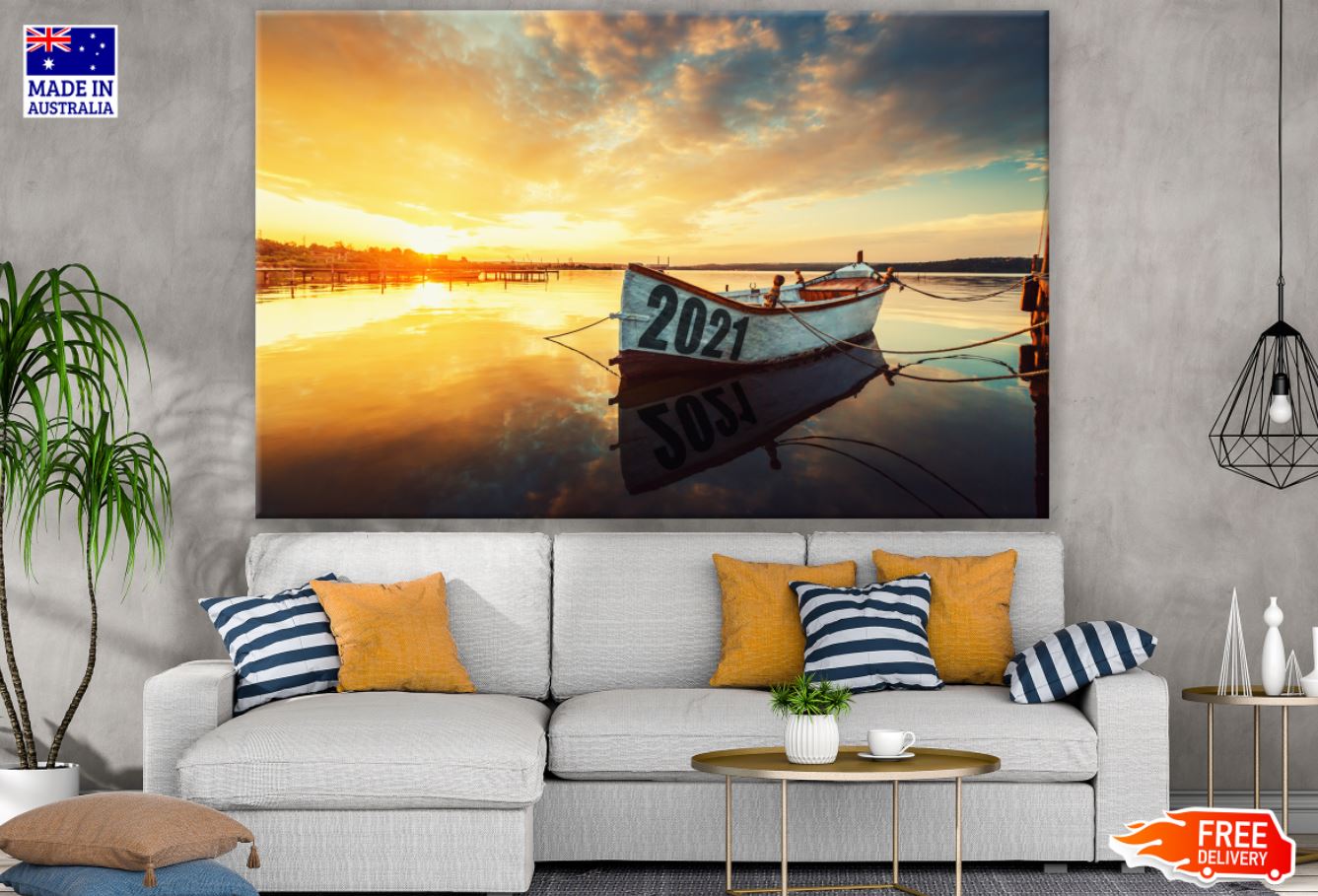 Boat on Lake Sunset Photograph Print 100% Australian Made
