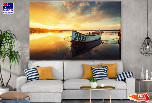 Boat on Lake Sunset Photograph Print 100% Australian Made