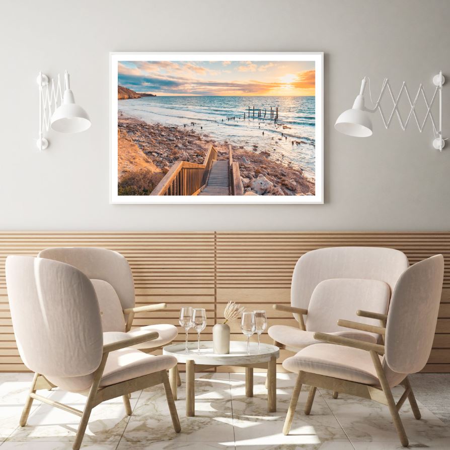 Stairs to Sea Scenery Photograph Home Decor Premium Quality Poster Print Choose Your Sizes