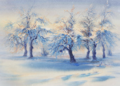 Snow Covered Forest Oil Painting Print 100% Australian Made