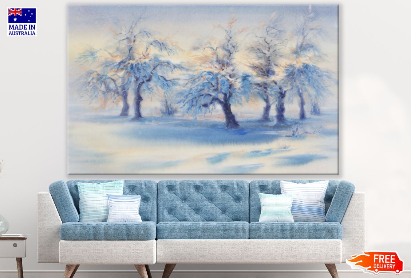Snow Covered Forest Oil Painting Print 100% Australian Made