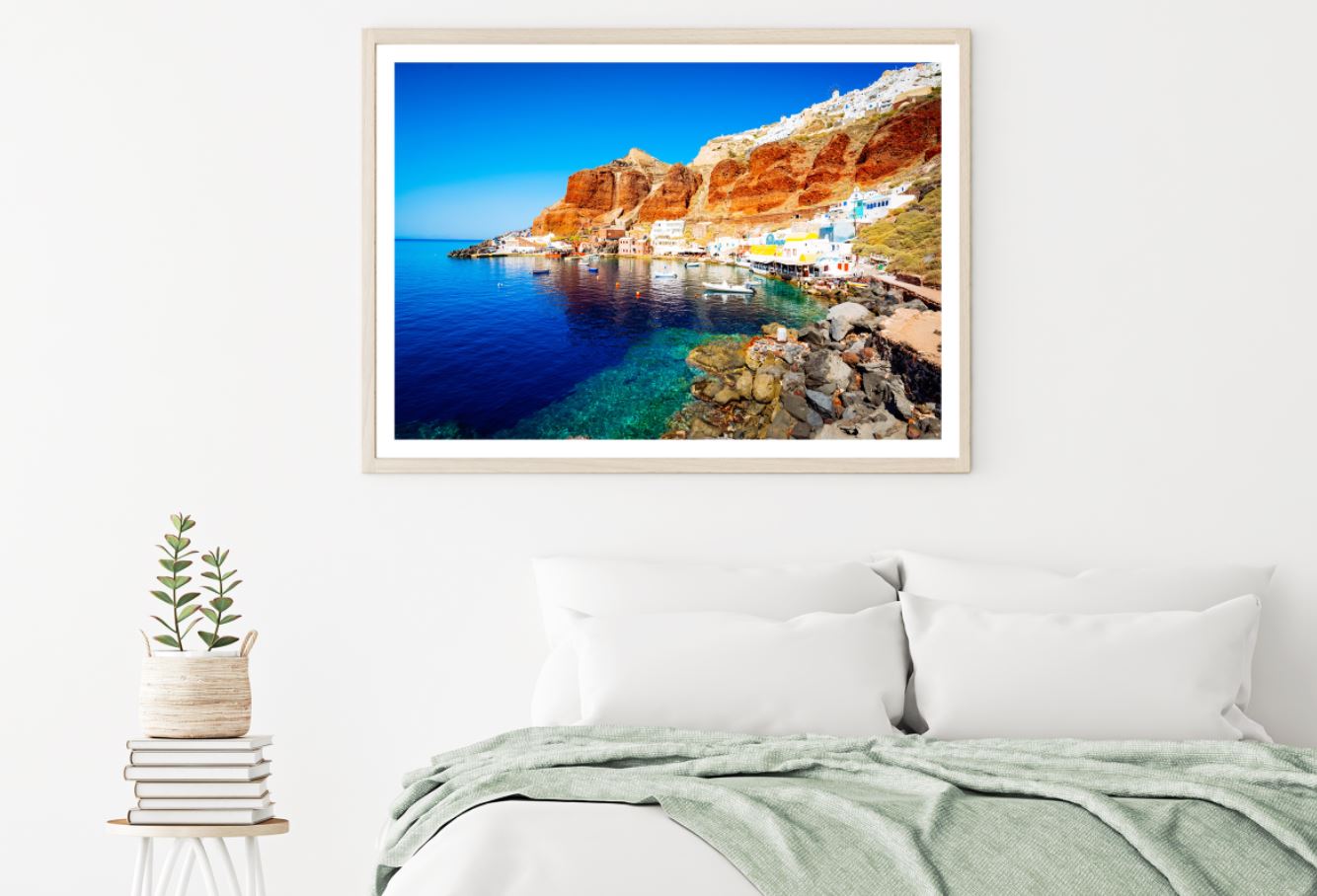 Houses Under a Rock Near Lake Home Decor Premium Quality Poster Print Choose Your Sizes