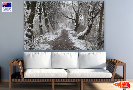 Road In Misty Snow Covered Forest Print 100% Australian Made