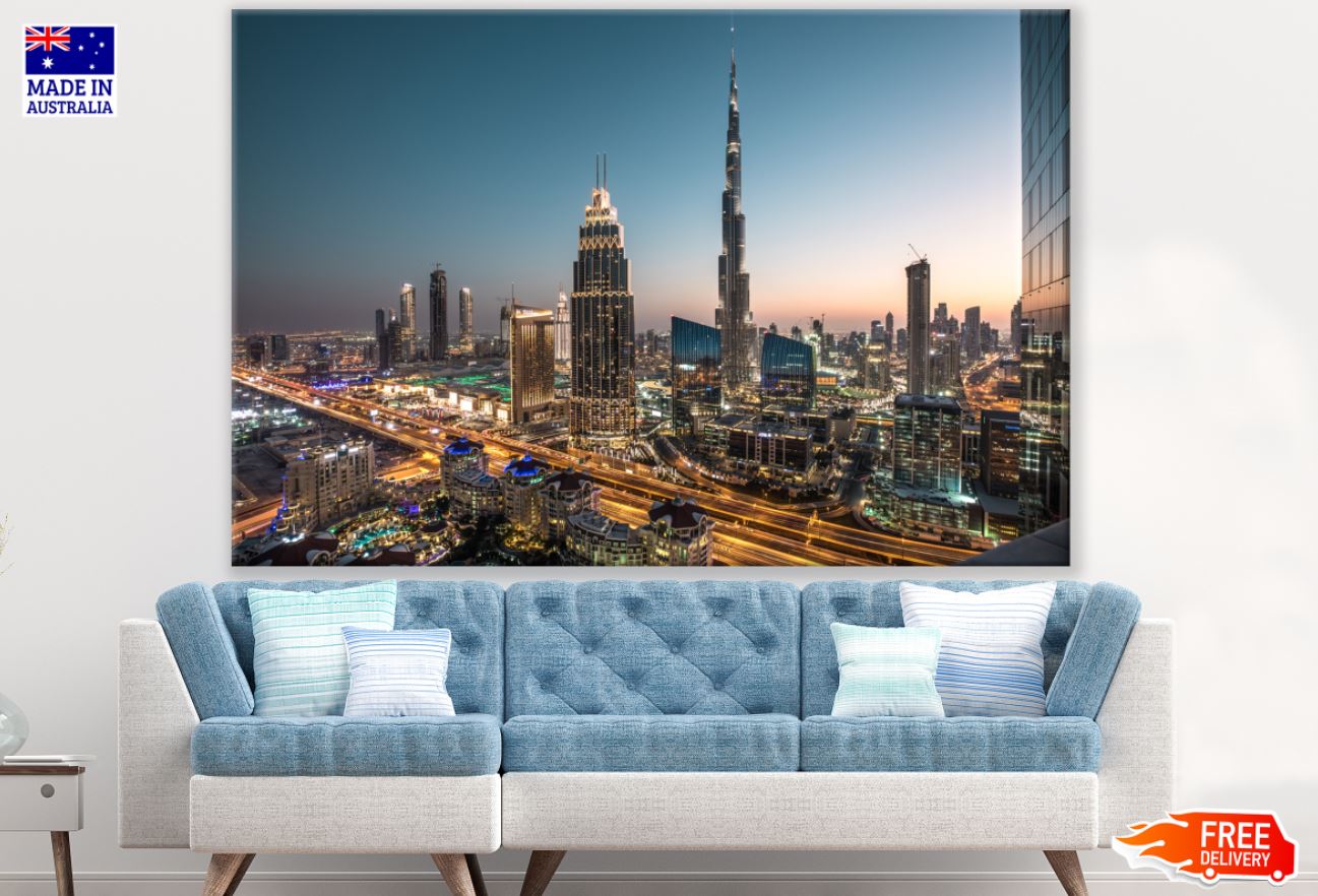 City Buildings Night Scenery View Print 100% Australian Made