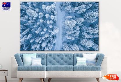 Snow Covered Pine Forest Aerial Print 100% Australian Made