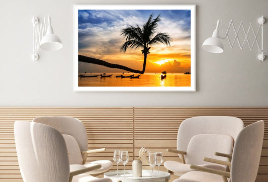Palm Tree & Sea Sunset Photograph Home Decor Premium Quality Poster Print Choose Your Sizes