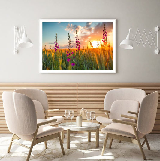 Flower Field Sunset Scenery View Home Decor Premium Quality Poster Print Choose Your Sizes
