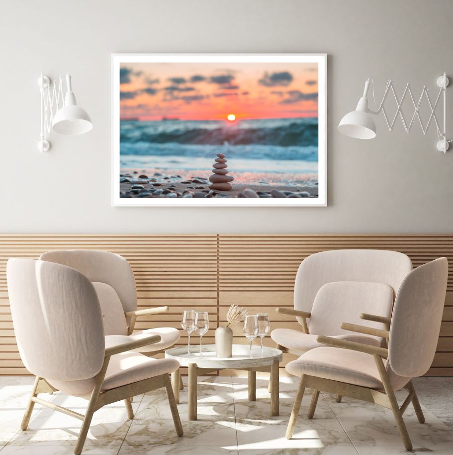 Zen Stones on Beach Photograph Home Decor Premium Quality Poster Print Choose Your Sizes