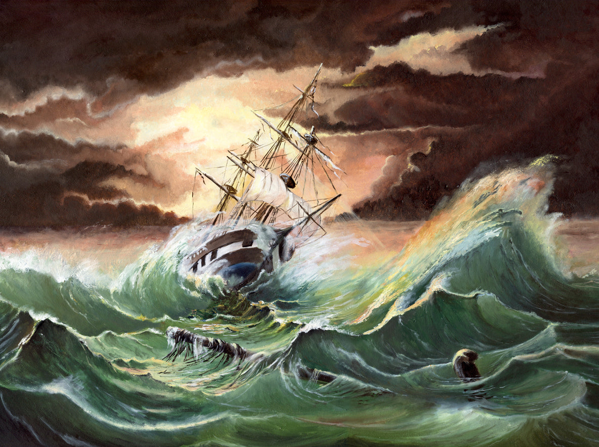 Rough Sea & Ship Oil Painting Print 100% Australian Made