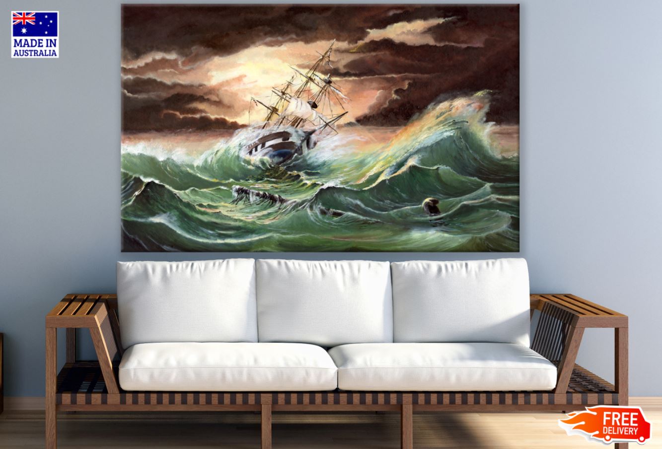 Rough Sea & Ship Oil Painting Print 100% Australian Made