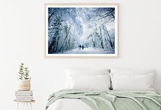 Couple & Dog in Snow Covered Road Home Decor Premium Quality Poster Print Choose Your Sizes