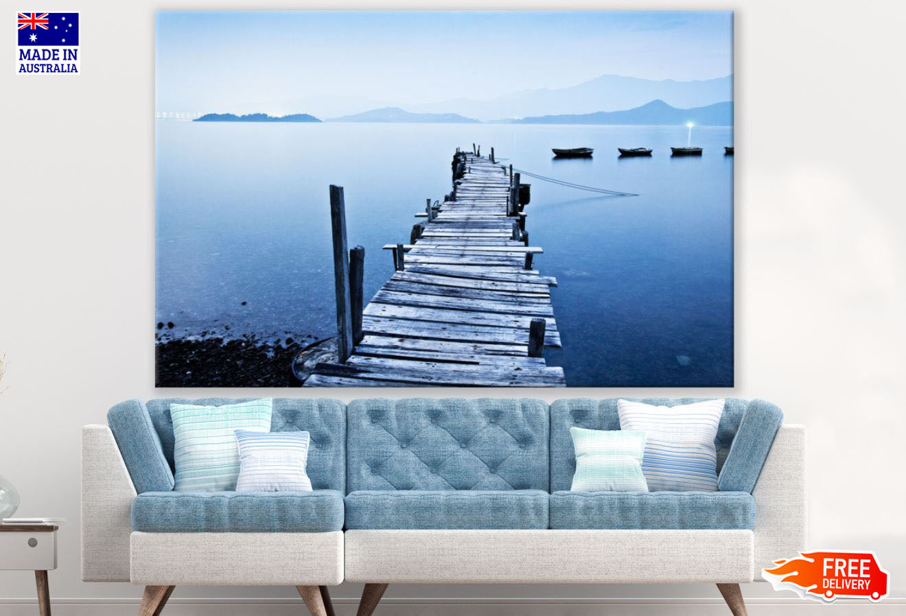 Wooden Pier Over Lake Scenery Print 100% Australian Made