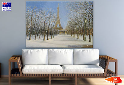 Eiffel Tower & Dry Trees Snow Art Print 100% Australian Made