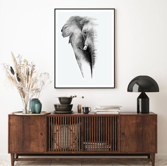 Elephant Portrait B&W Photograph Home Decor Premium Quality Poster Print Choose Your Sizes