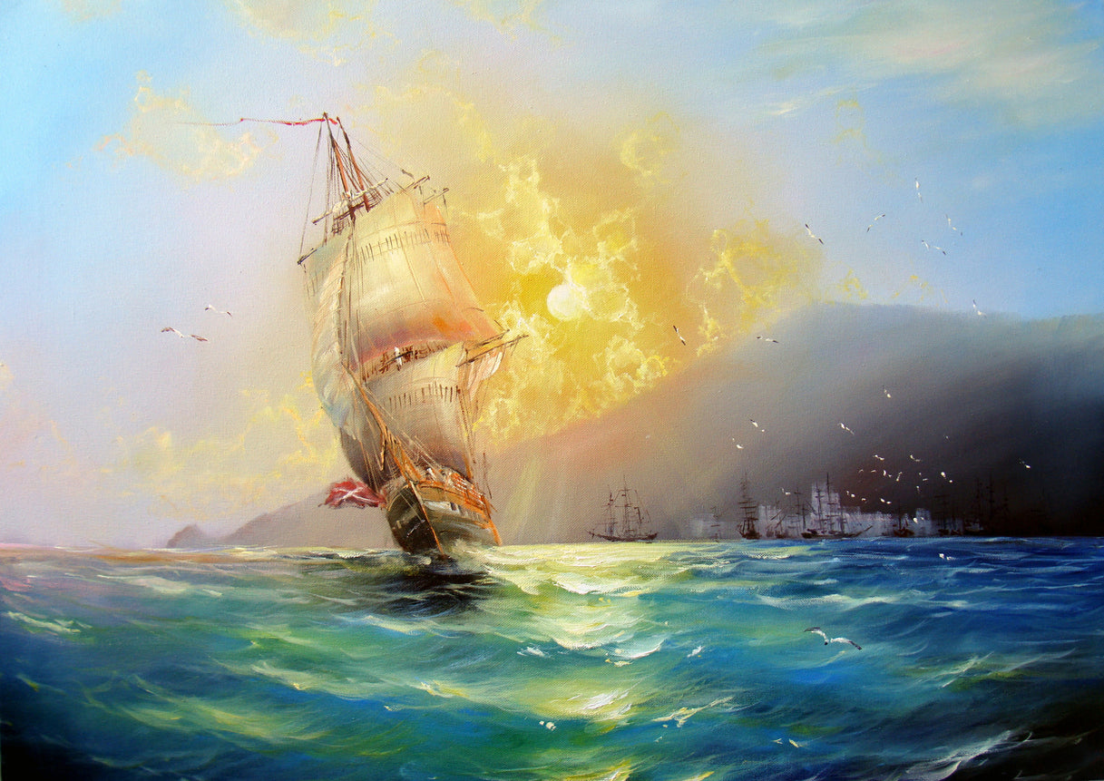 Burning Ship Oil Painting Home Decor Premium Quality Poster Print Choose Your Sizes