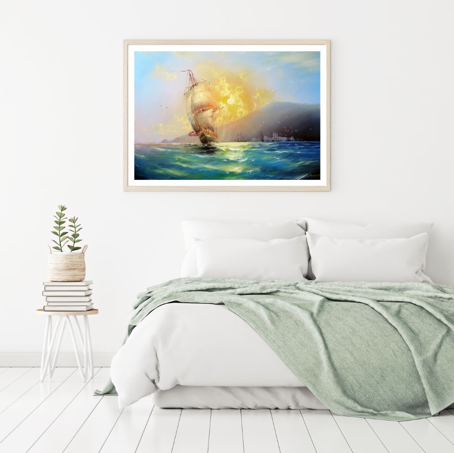 Burning Ship Oil Painting Home Decor Premium Quality Poster Print Choose Your Sizes