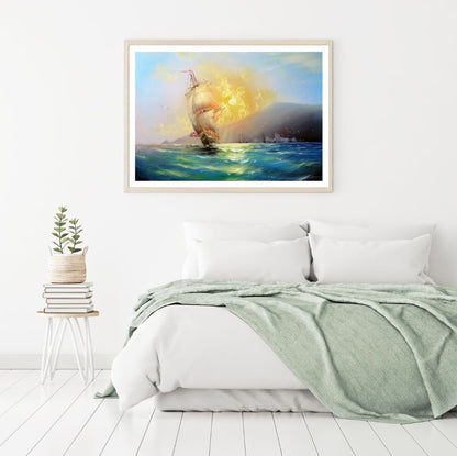 Burning Ship Oil Painting Home Decor Premium Quality Poster Print Choose Your Sizes