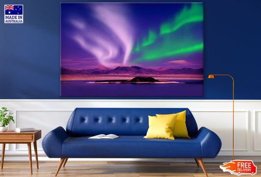 Aurora Over Snow Mountains View Print 100% Australian Made
