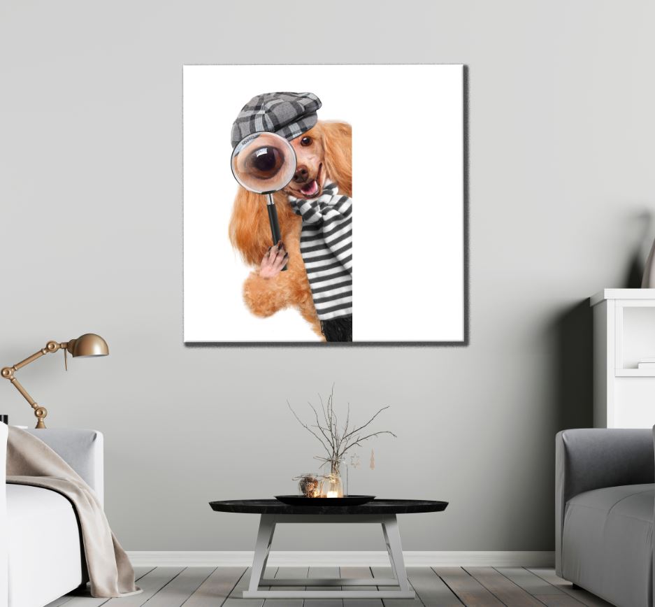 Square Canvas Dog with Magnifing Glass High Quality Print 100% Australian Made