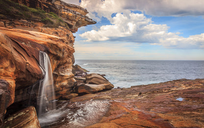 Waterfall Near Sea Scenery View Print 100% Australian Made