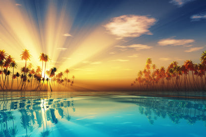 Infinity Pool & Palm Trees Sunset Home Decor Premium Quality Poster Print Choose Your Sizes