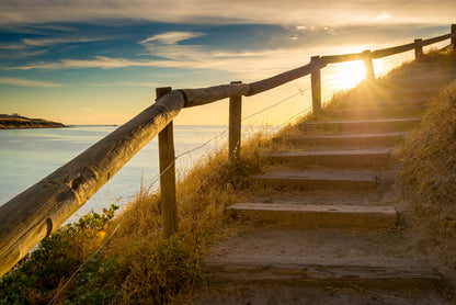 Stairs on Cliff near Sea Photograph Print 100% Australian Made