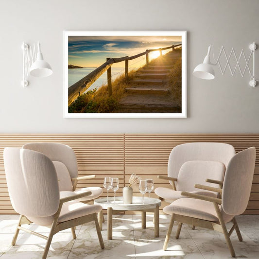 Stairs on Cliff near Sea Photograph Home Decor Premium Quality Poster Print Choose Your Sizes