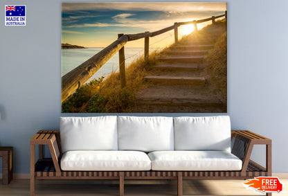 Stairs on Cliff near Sea Photograph Print 100% Australian Made