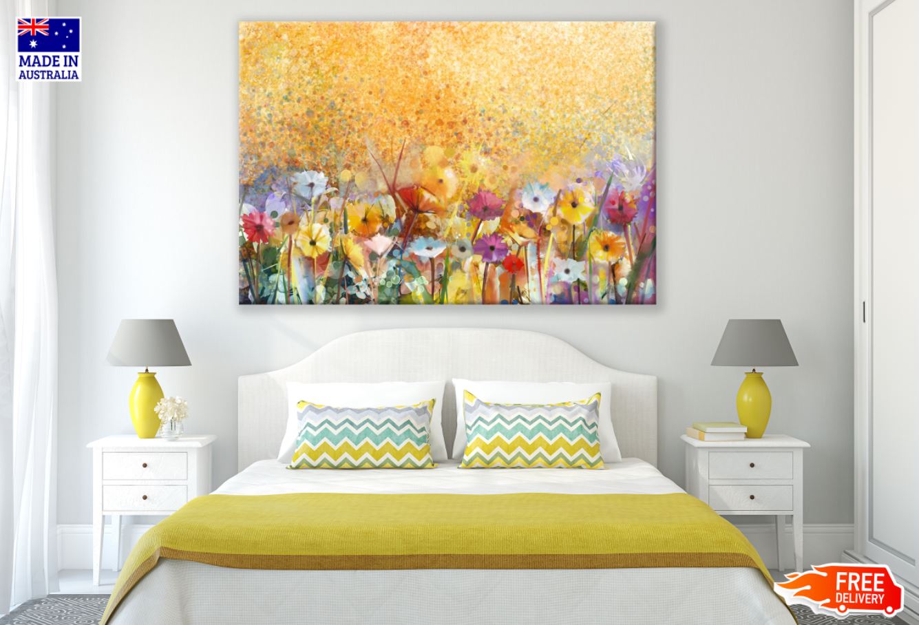 Colorful Flowers Watercolor Paint Print 100% Australian Made