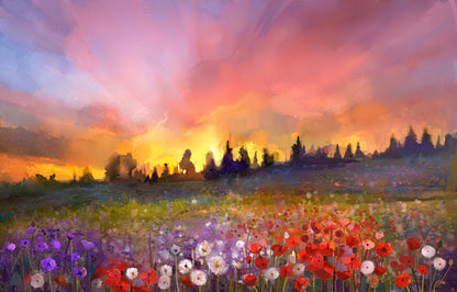 Colorful Flower Field Painting Print 100% Australian Made