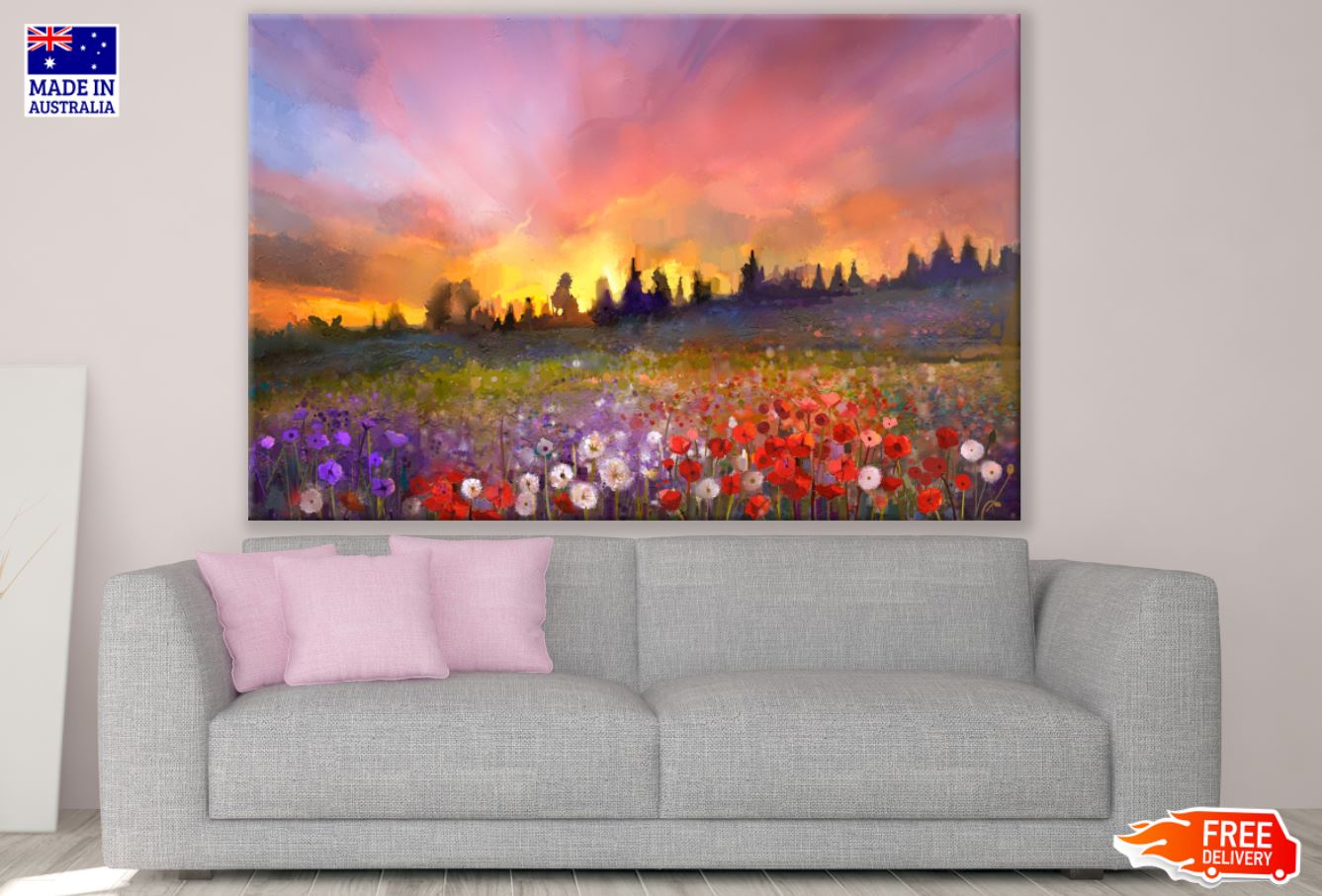 Colorful Flower Field Painting Print 100% Australian Made