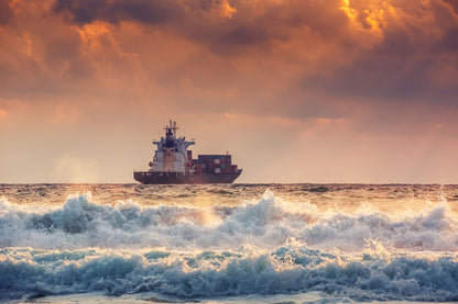 Ship on Sea Sunset Photograph Home Decor Premium Quality Poster Print Choose Your Sizes