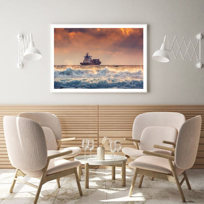 Ship on Sea Sunset Photograph Home Decor Premium Quality Poster Print Choose Your Sizes