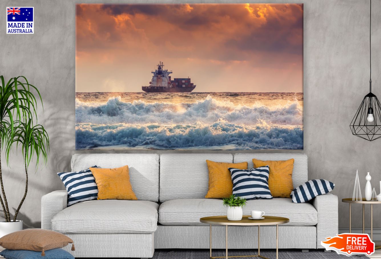 Ship on Sea Sunset Photograph Print 100% Australian Made