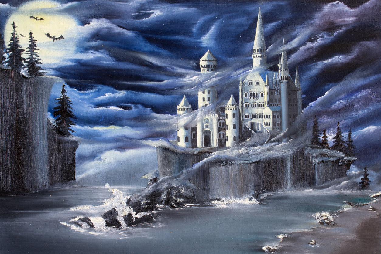 Castle & River Oil Painting Home Decor Premium Quality Poster Print Choose Your Sizes