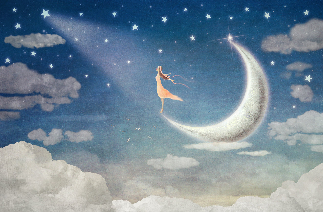 Girl on Moon Watercolor Painting Print 100% Australian Made