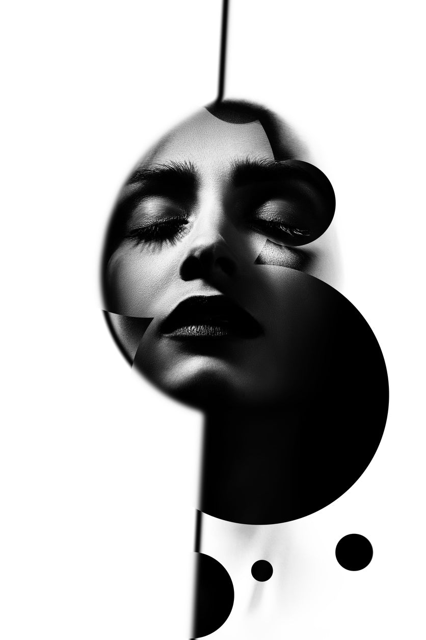 Girl Face & Abstract B&W Design Print 100% Australian Made