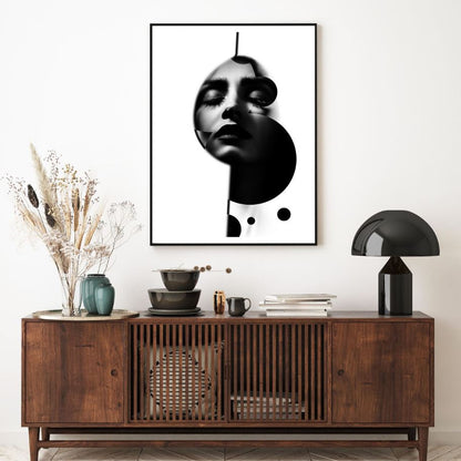 Girl Face & Abstract B&W Design Home Decor Premium Quality Poster Print Choose Your Sizes