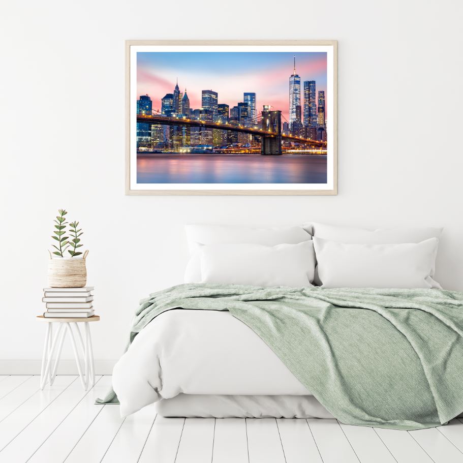 City & Bridge Sunset Scenery View Home Decor Premium Quality Poster Print Choose Your Sizes