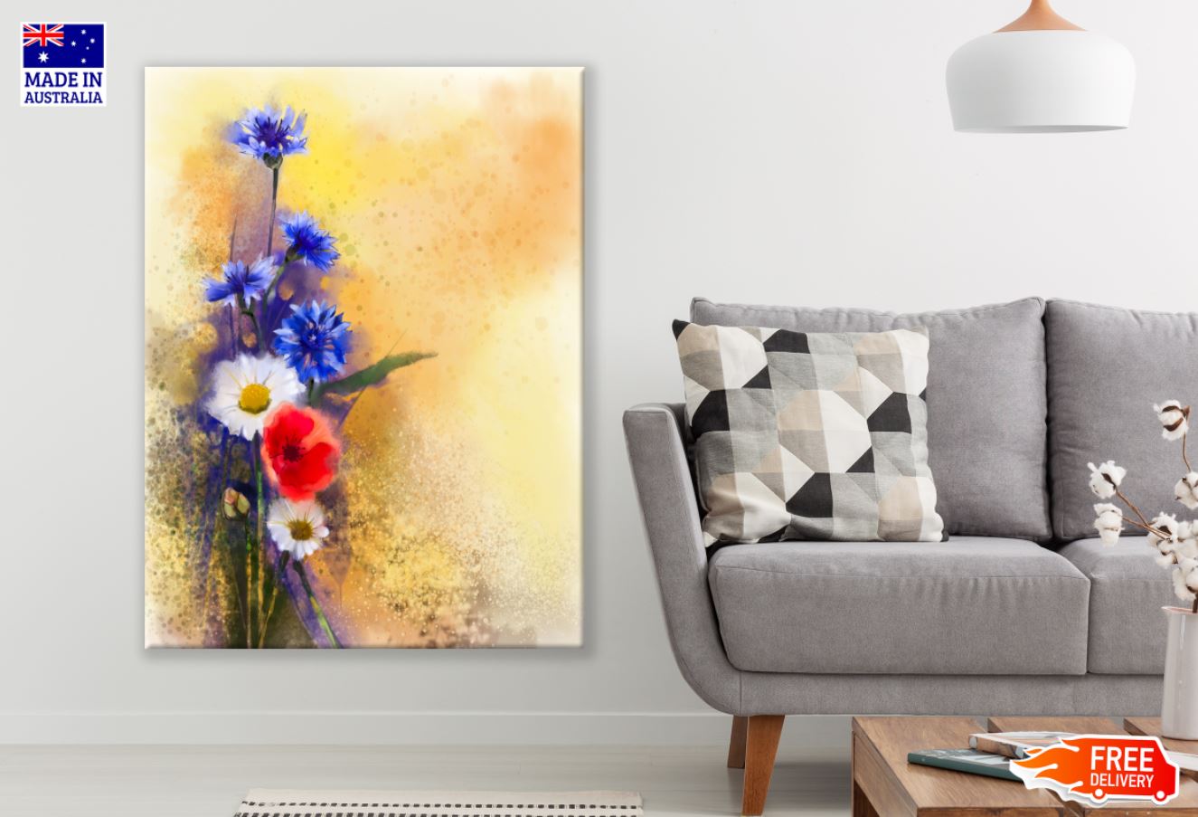 Colorful Flowers Watercolor Paint Print 100% Australian Made