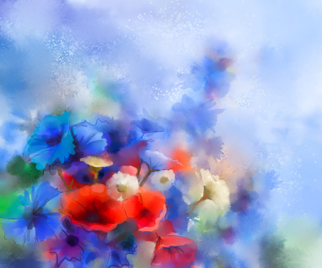 Colorful Flowers Watercolor Paint Print 100% Australian Made