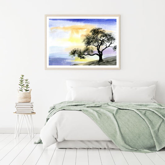 Tree on Hill Watercolor Painting Home Decor Premium Quality Poster Print Choose Your Sizes