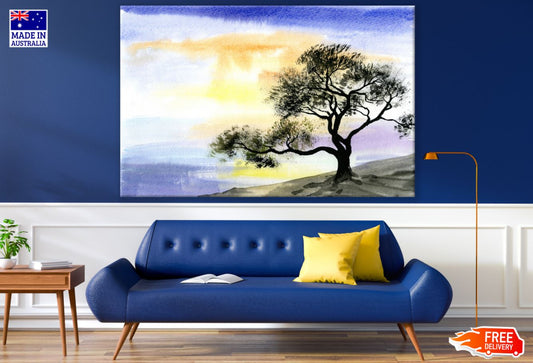 Tree on Hill Watercolor Painting Print 100% Australian Made