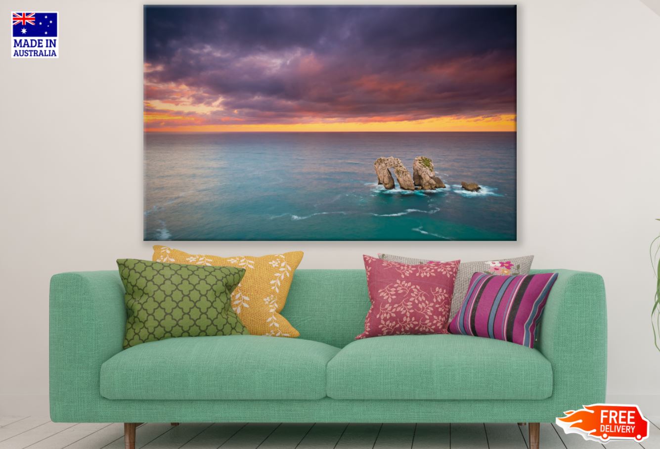 Rocks on Sea Sunset Photograph Paint Print 100% Australian Made