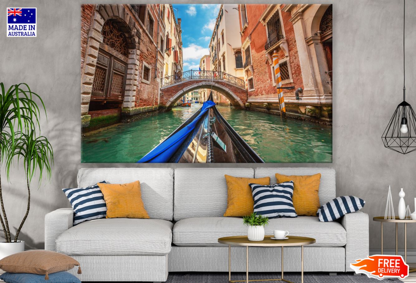 Boat on Canal in Italy Photograph Paint Print 100% Australian Made