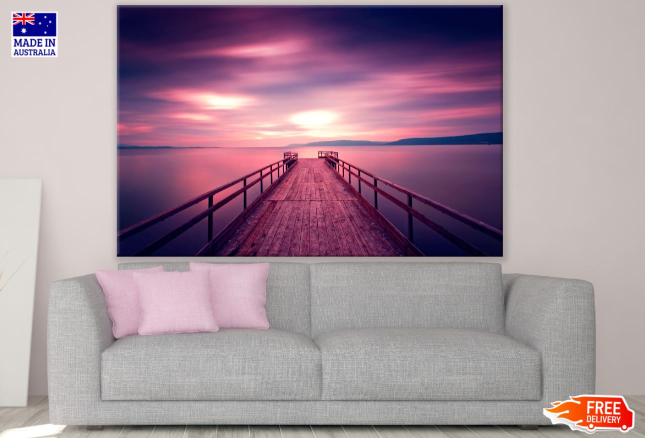 Wooden Pier Over Lake Scenery Print 100% Australian Made